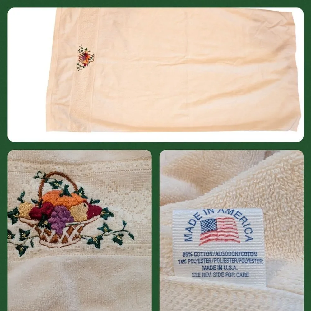 Vintage white embroidered fruit basket and lace‎ bath towel